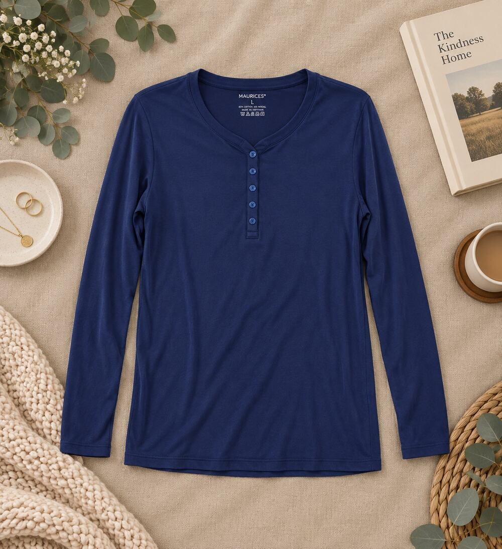 Majestic Filatures Homme Paris Long Sleeve Henley Shirt Navy Blue Parisian SZ M